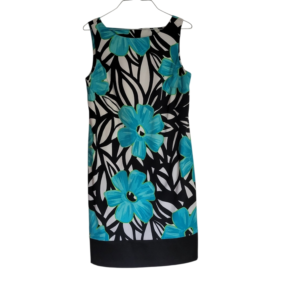 AB Studio Floral Sleeveless Dress - Black and Blue, Size: 10